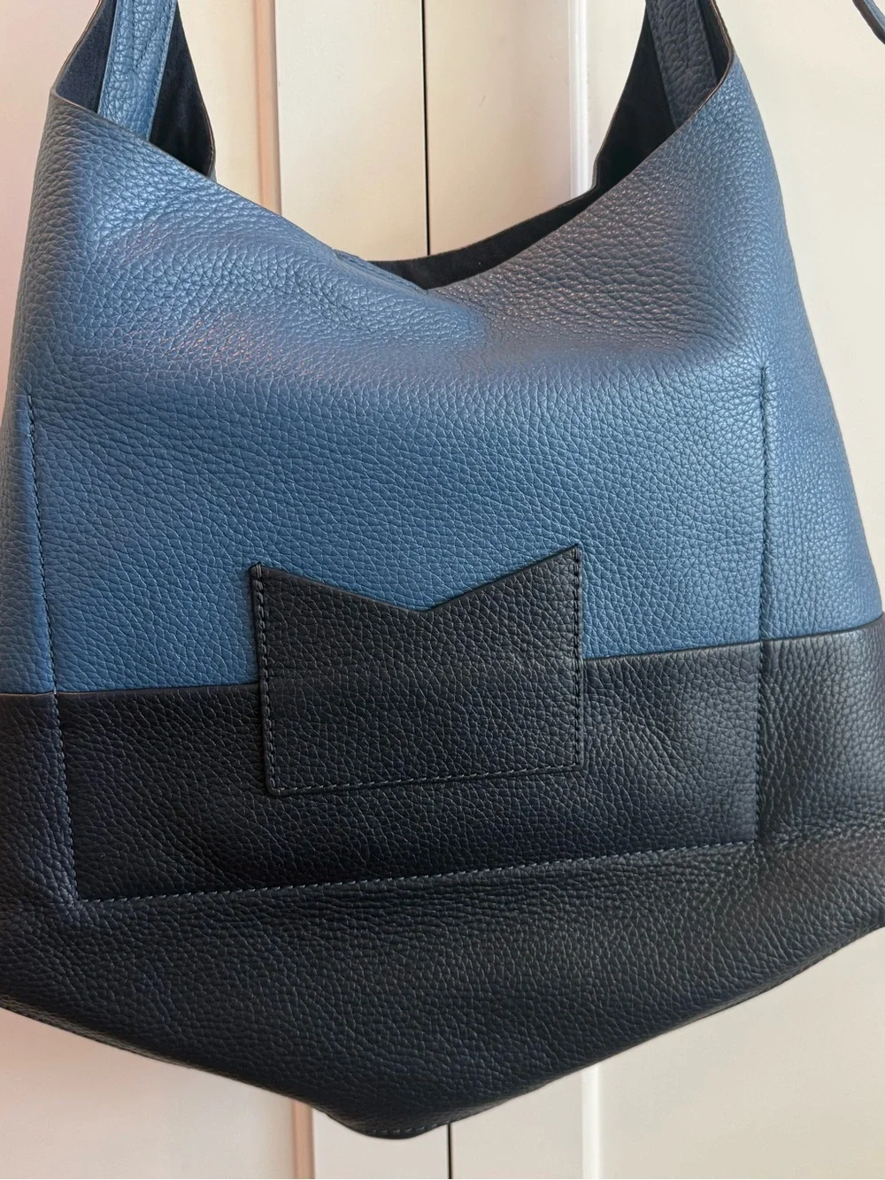 Michael Kors Junie Two Tone Blue Navy Med Large Hobo Shoulder Bag Dark Chambray